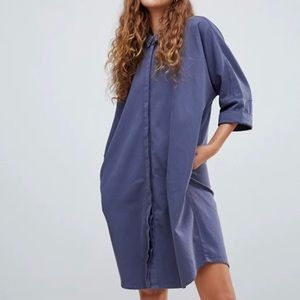 Monki denim shirt dress organic cotton mid blue